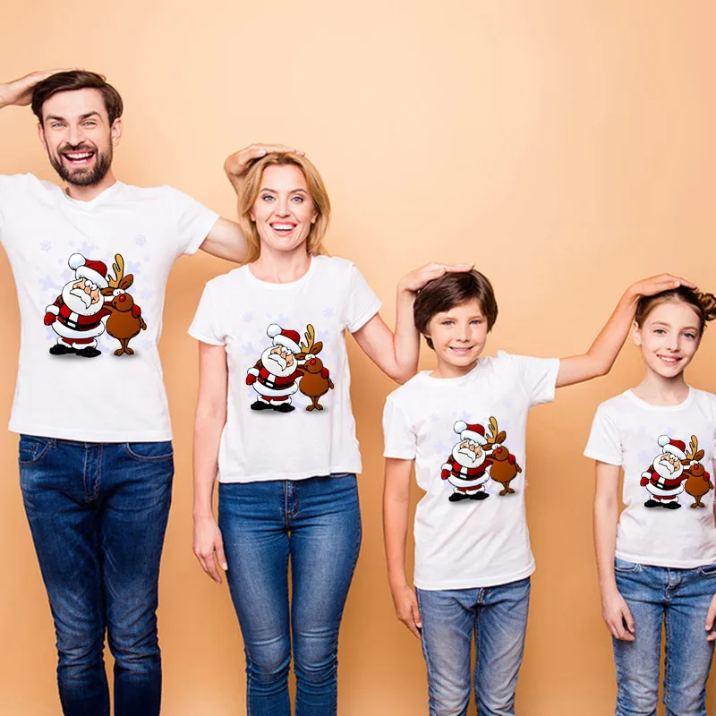 1 предмет; забавные Семейные рождественские комплекты; белые футболки с короткими рукавами с принтом Санта-Клауса в стиле панк; одежда для всей семьи на год - Цвет: QZ0082-11