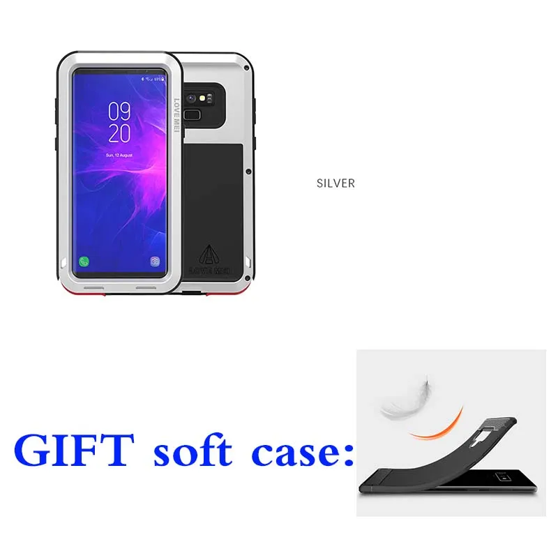 LOVE MEI Heavy Duty Case Silicone TPU& Hard Metal Back Funda Powerful Phone Case For Samsung Galaxy Note 9 Note9 SM-N960F Cover - Color: Silver