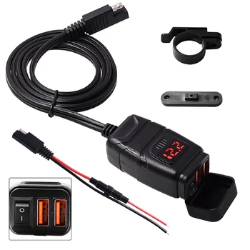 

Motorcycle Handlebar USB Charger Moto Equipment Dual USB Quick Change 12V Power Supply Adapter for Car Motorcycle QC3.0