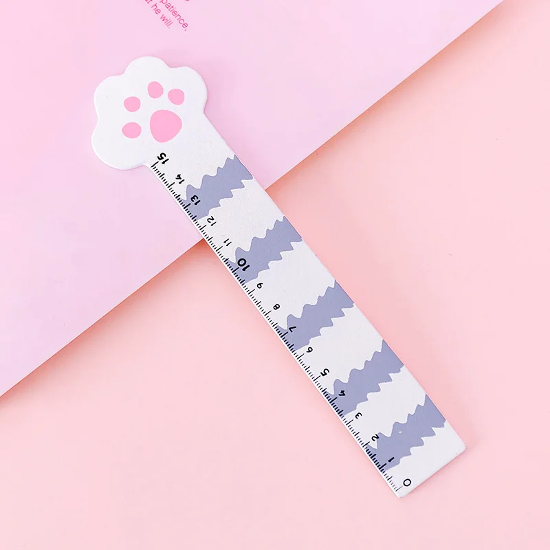 Cartoon Cat Claw 15cm Ruler Student Multifunctional Measuring Drawing Cute Ruler Girl Learning Stationery - Цвет: wave