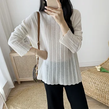 

Pre-fall 2020 New Thin Crew-neck Sweater Pullover Loose-knit Sweater Long-sleeved Cashmere Sweater Woman