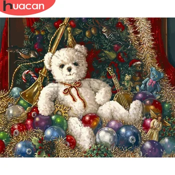 

HUACAN DIY Pictures By Number Christmas Kits Drawing On Canvas Painting By Numbers Bear Hand Painted Picture Art Home Decor