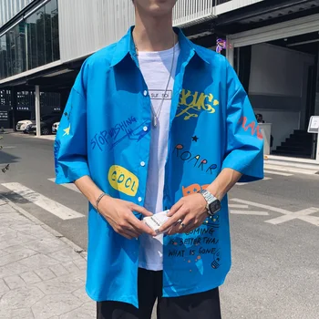 

Men Shirts 2020 Style New Doodle-print Large-size Short Sleeve Shirt Slim Fit Casual Men Casual Irregular Fashion Shirts Men