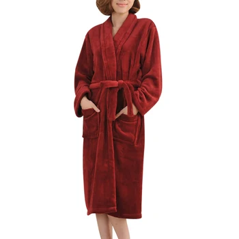 

Winter Women Long Section Thick Flannel Warm Robe Cozy Fluffy Bathrobe Plush Couple Robes