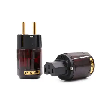 

1Set P-079 and C-079 Gold Plated EU Power Plug Audio Connector HiFi Brass Ac Power Cord Plugs for Speaker