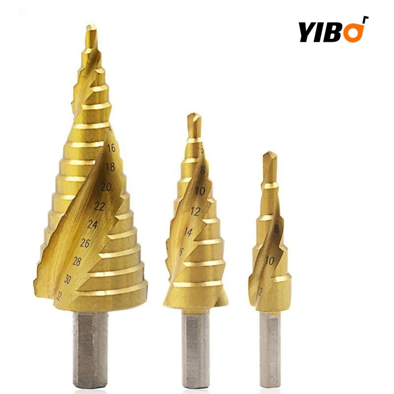 4-12/20/32mm Titanium Step Cone Drill Bit HSS Spiral Grooved Center Drill Bit Solid Carbide Mini Drill Accessories 3PCS/SET