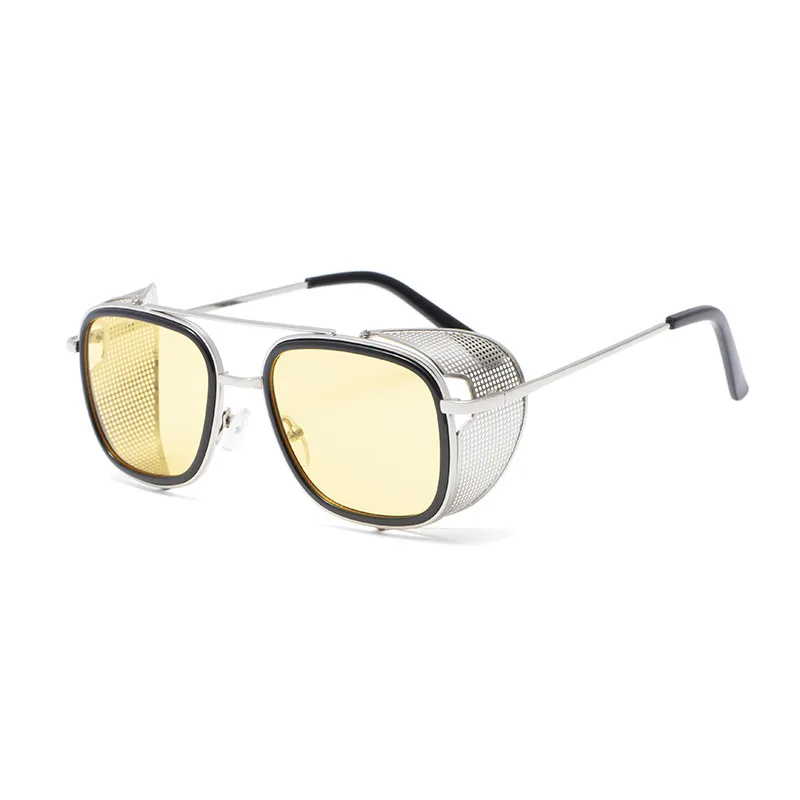 47268 пара панк ретро Квадратные Солнцезащитные очки для мужчин и женщин модные UV400 очки - Цвет линз: silver yellow