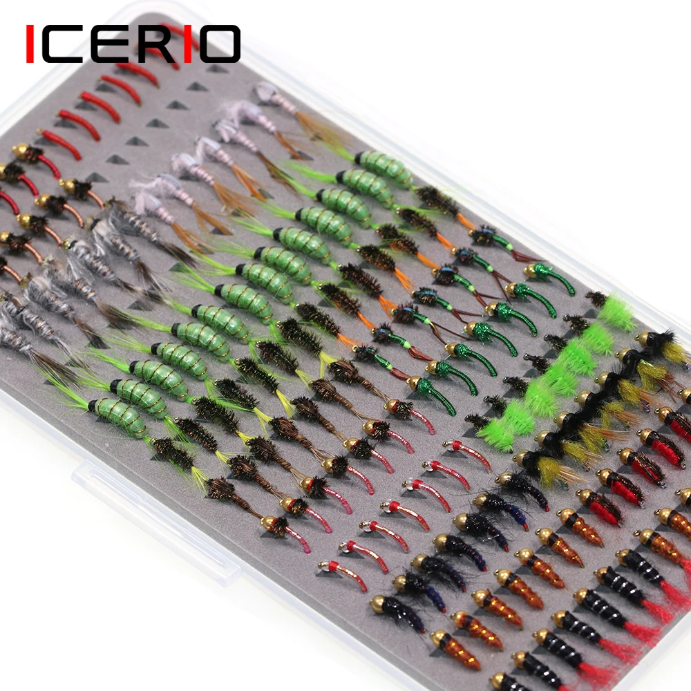 ICERIO 147PCS Scud Nymph Midge Larven Box Set Fly Fishing Fliegen Trout Grayling Panfish Locken Karpfen Künstliche Fisch Köder