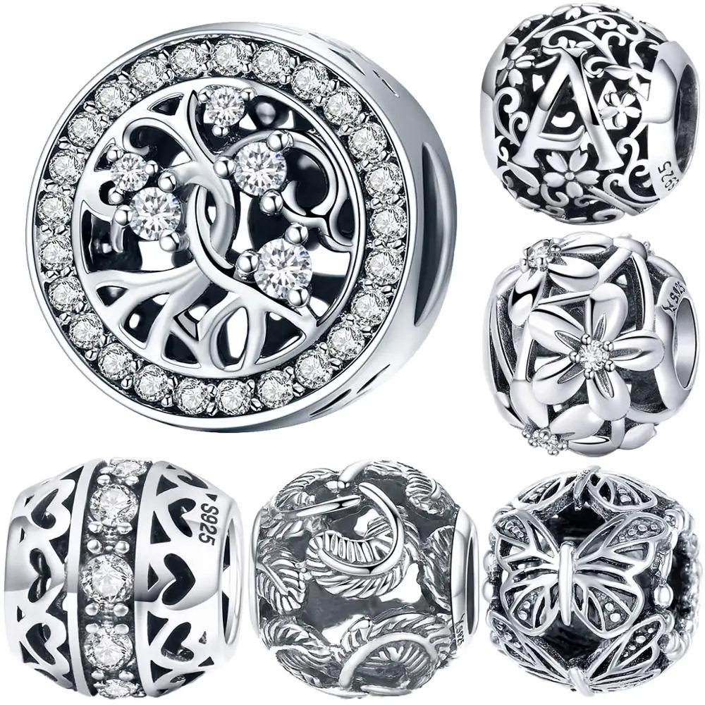 

Vintage round zircon life tree charms beads fit pandora charm original bracelet making 925 sterling silver fashion jewelry