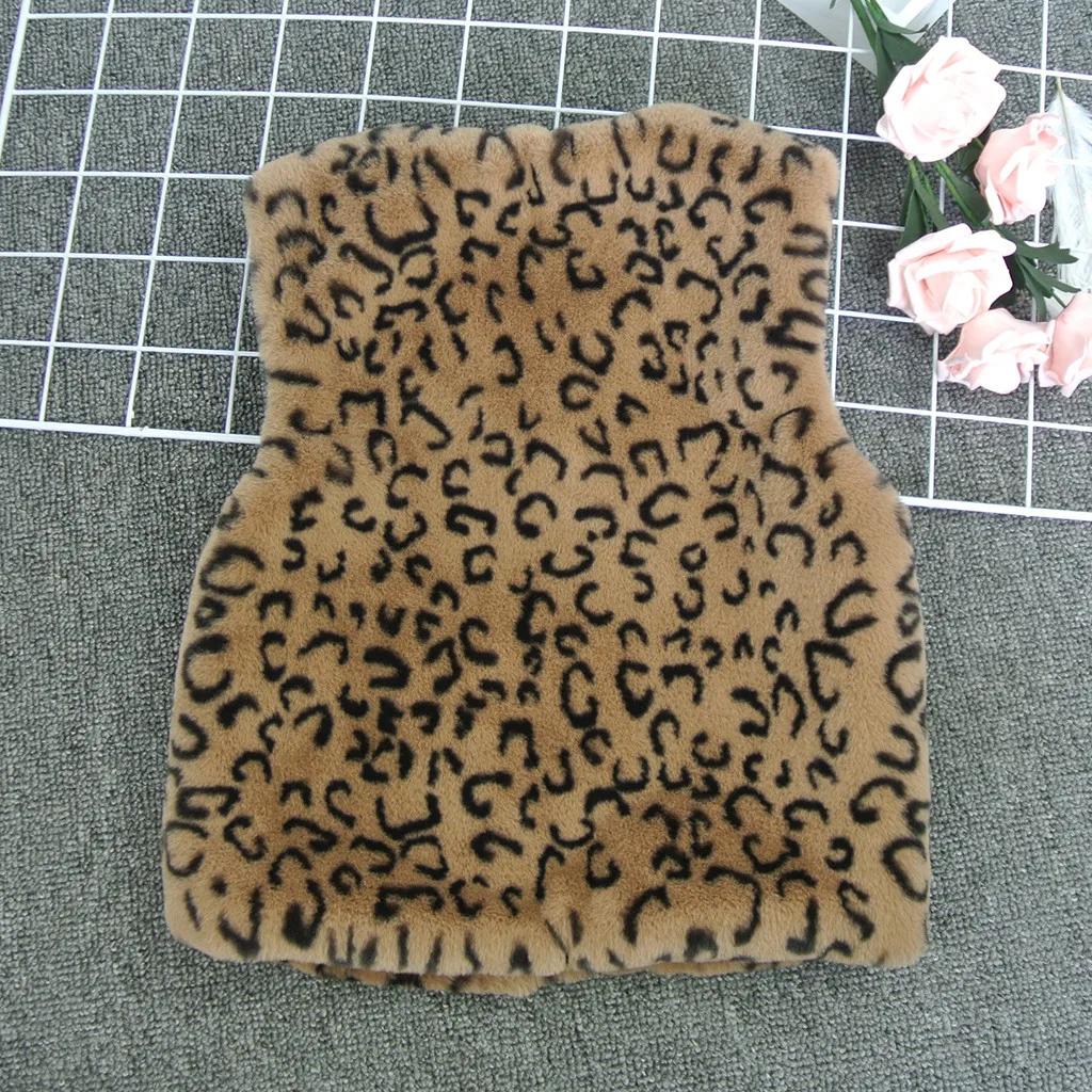 Плюшевый кардиган без рукавов с леопардовым принтом для новорожденных и маленьких девочек; жилетка; модное пальто из искусственного меха для малышей; vetement enfant fille