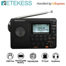 RETEKESS V115 радио FM AM SW портативный Радио Карманный с USB MP3 цифровой рекордер поддержка Micro SD TF карты таймер сна подарок