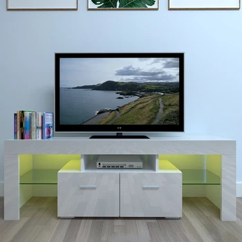 

130 x 35 x 45cm Household Decoration LED TV Cabinet with Two Drawers White End Table with Single Drawer Dropshipping