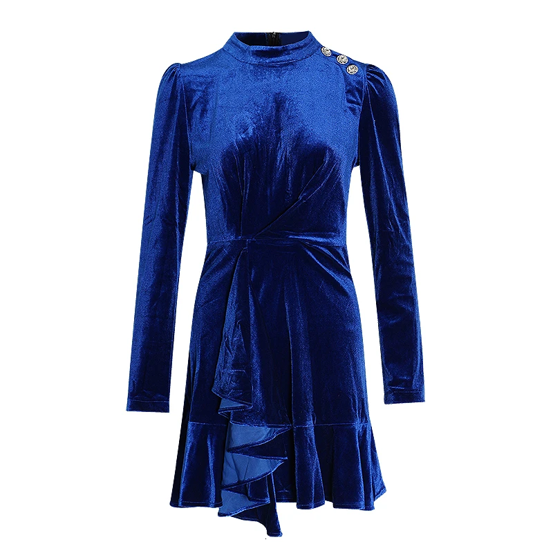 TWOTWINSTYLE бархатное платье-туника с асимметричным подолом для женщин, мини-платье с длинным рукавом и высокой талией, Женская мода, новая одежда - Цвет: blue