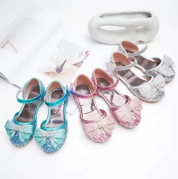 

JY Children girl Crystal Rhinestone Girls bling bowknot Flat Shoes Party Princess Shoes 24-35 3colors V8-25 GZX04