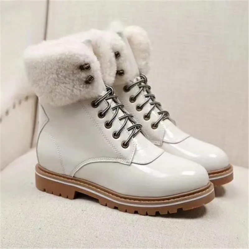 

Botas Mujer Women Shoes Round Toe Boots Women Lace Up Ladies Boots Low Heels Zapatos De Mujer Winter Leather Boots Solid Fashion