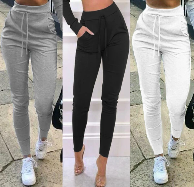 Women Jogger Pants Casual Solid Color Sport Pants, Elastic Waist Ankle Cuff Tight  Sweatpants With Pocket - Pants & Capris - AliExpress