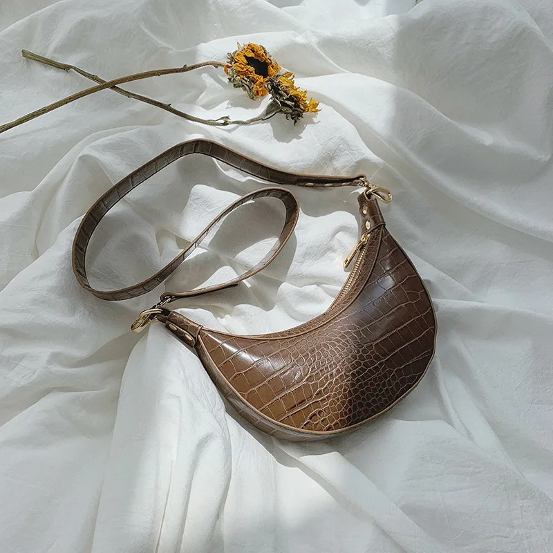 

2019 Lady Personalized Crossbody PU Hobos Bags for Female Brown Wide Strap Single Shoulder Bag Dropshipping FH090