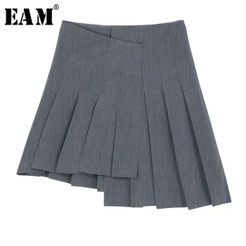 

[EAM] High Waist Black Asymmetrical Pleated Temperament Half-body Skirt Women Fashion Tide New Spring Autumn 2020 1S614