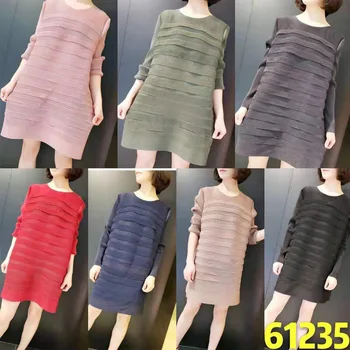 

Miyake Pleated Dress For Women 45-75kg 2020 Spring New O-Neck Long Sleeved Elastic Loose A-Line Plus Size Dress Above The Knees