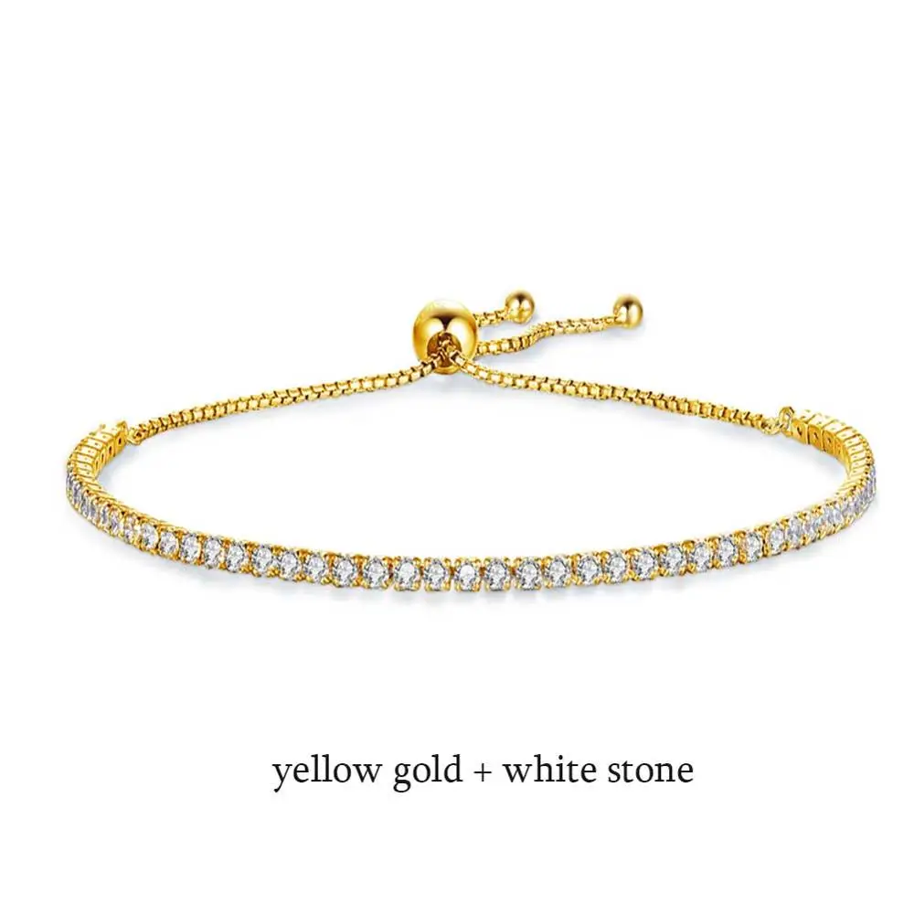 18K Gold White CZ TONGZHE оригинальные теннисные браслеты для женщин из стерлингового серебра 925 пробы, белый синий розовый камень, розовое золото, ювелирная коробка, цепочка, браслет - Окраска металла: 18K Gold White CZ