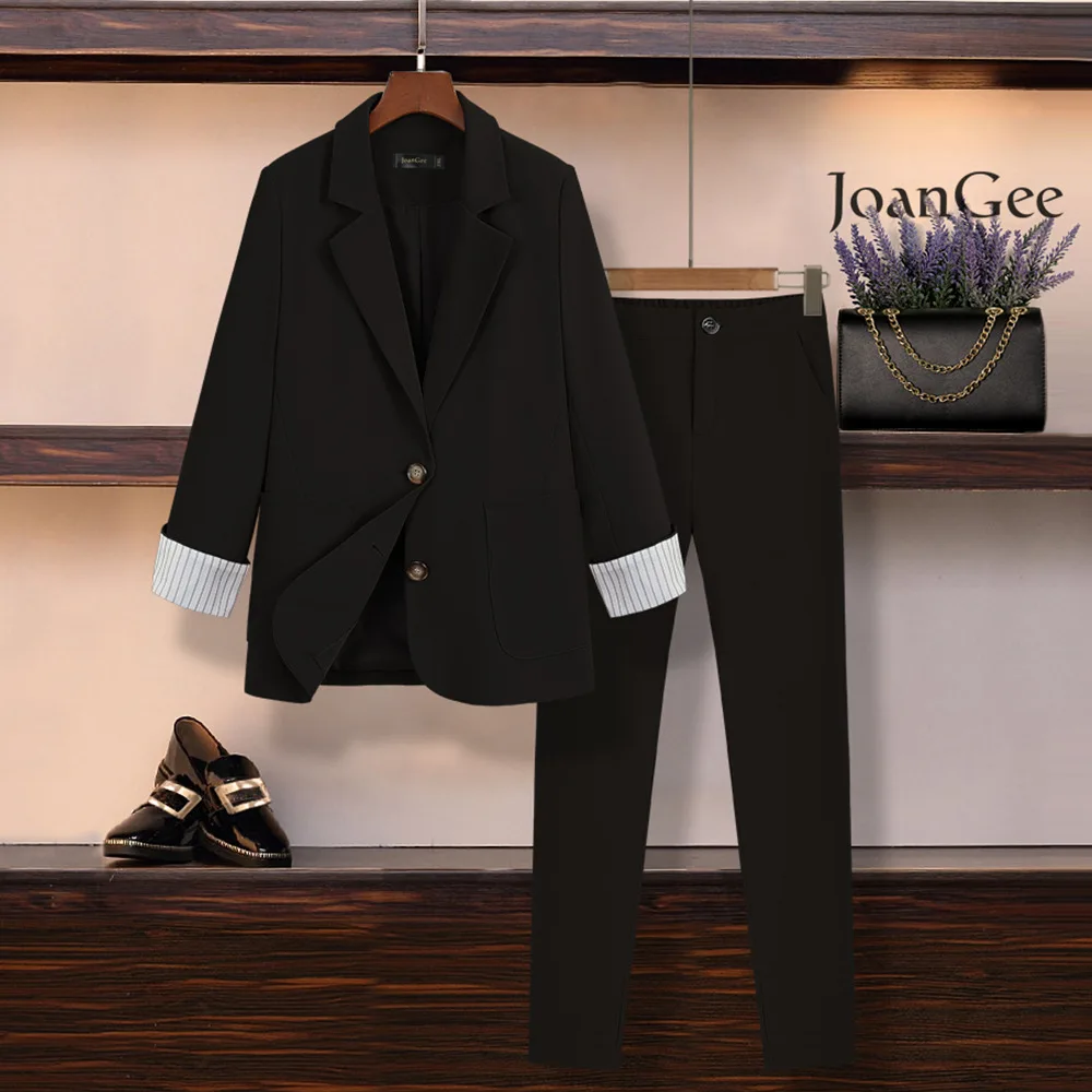 

Suit women 2020 spring and autumn new large size women's jacket nine-point pants two-piece loose temperament was thin clothes