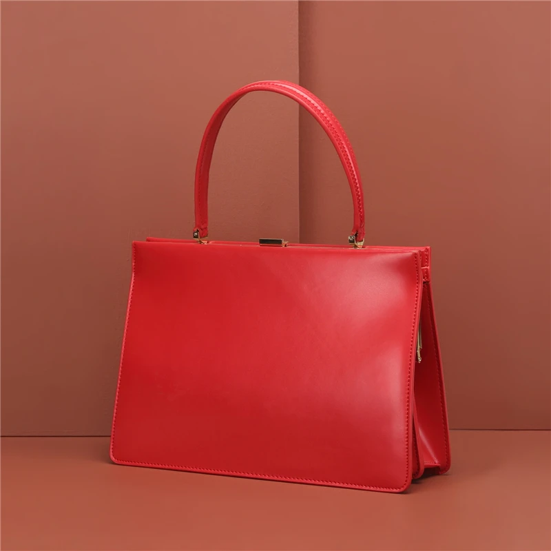 Burminsa женская сумка из натуральной кожи с застежкой, Женская Роскошная Сумка-тоут, дизайнерские сумки, высокое качество, женская сумка для умственных вещей, упаковка - Цвет: Fashion Red