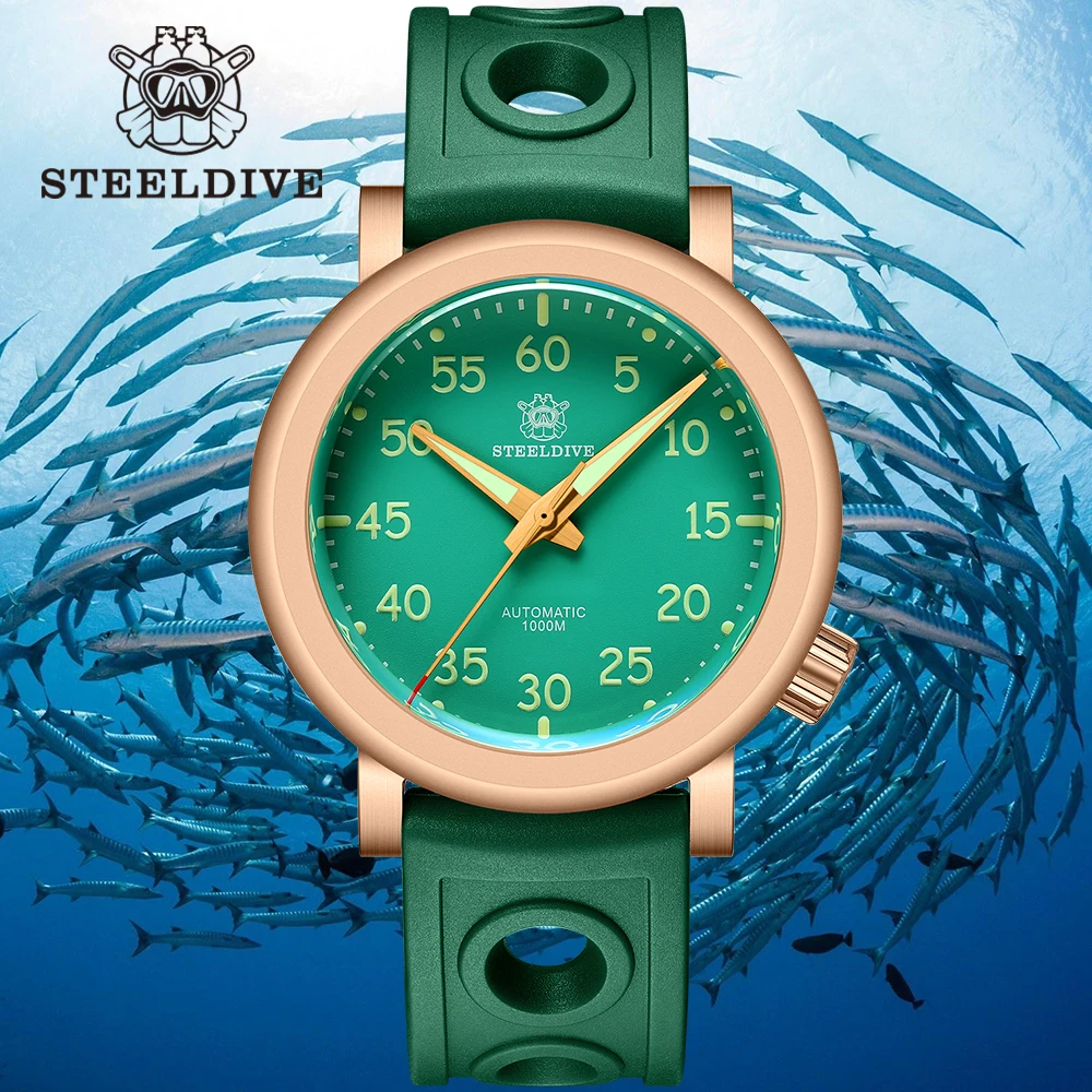 

Часы SD1910S STEELDIVE мужские, для дайвинга, бронзовые, C3, зеленый светящийся циферблат, погружные, NH35, сапфировое стекло, 1000 м, водонепроницаемые