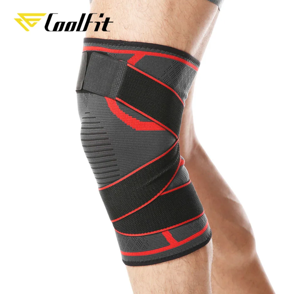 Red CoolFit 1 шт. ремешок съемные под давлением наколенники Брекеты Поддержка колена Crossfit Фитнес Бег Спортивный коленный протектор - Цвет: Red