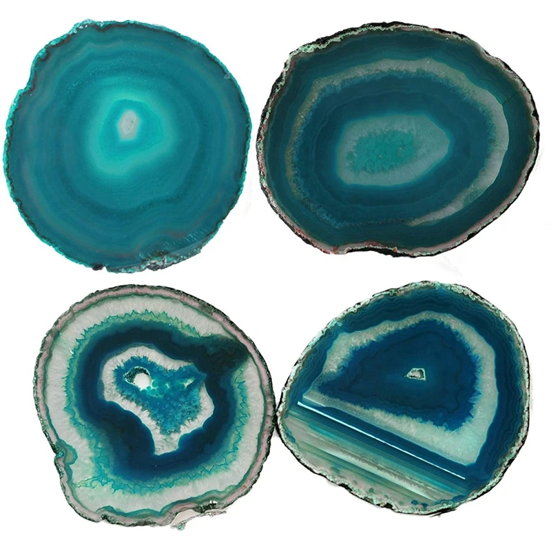 2Pcs Agate Slice Blue Agate Coaster Teacup Tray Decorative Design Stone Coaster
