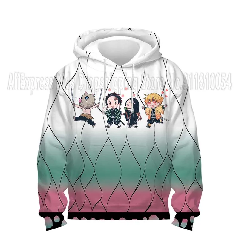 Sudadera con capucha con estampado 3D de Demon Slayer para niños pequeños, sudaderas de anime para niños y niñas, jerséis de dibujos animados, tops para niños, abrigos, sudadera escolar