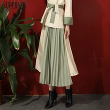 SuperAen Europe Fashion Women Skirt Casual Wild Cotton Pleated Skirt Female Autumn and Winter New Solid Color Skirts Female