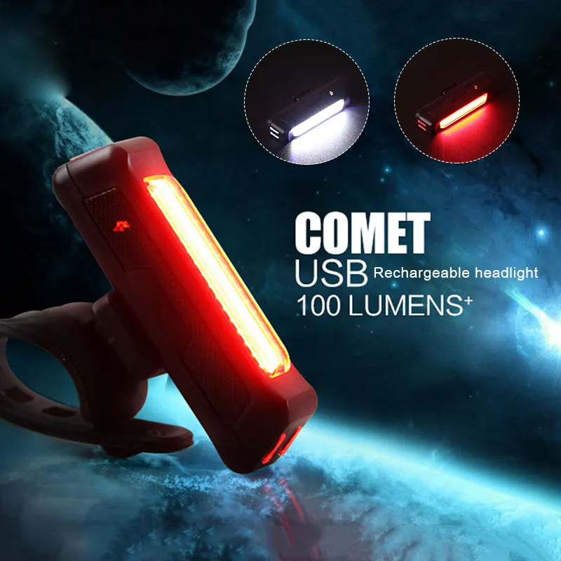 Черный 100 люменов USB велосипедный светодиодный задний фонарь передний светильник COB водонепроницаемый велосипедный задний светильник s