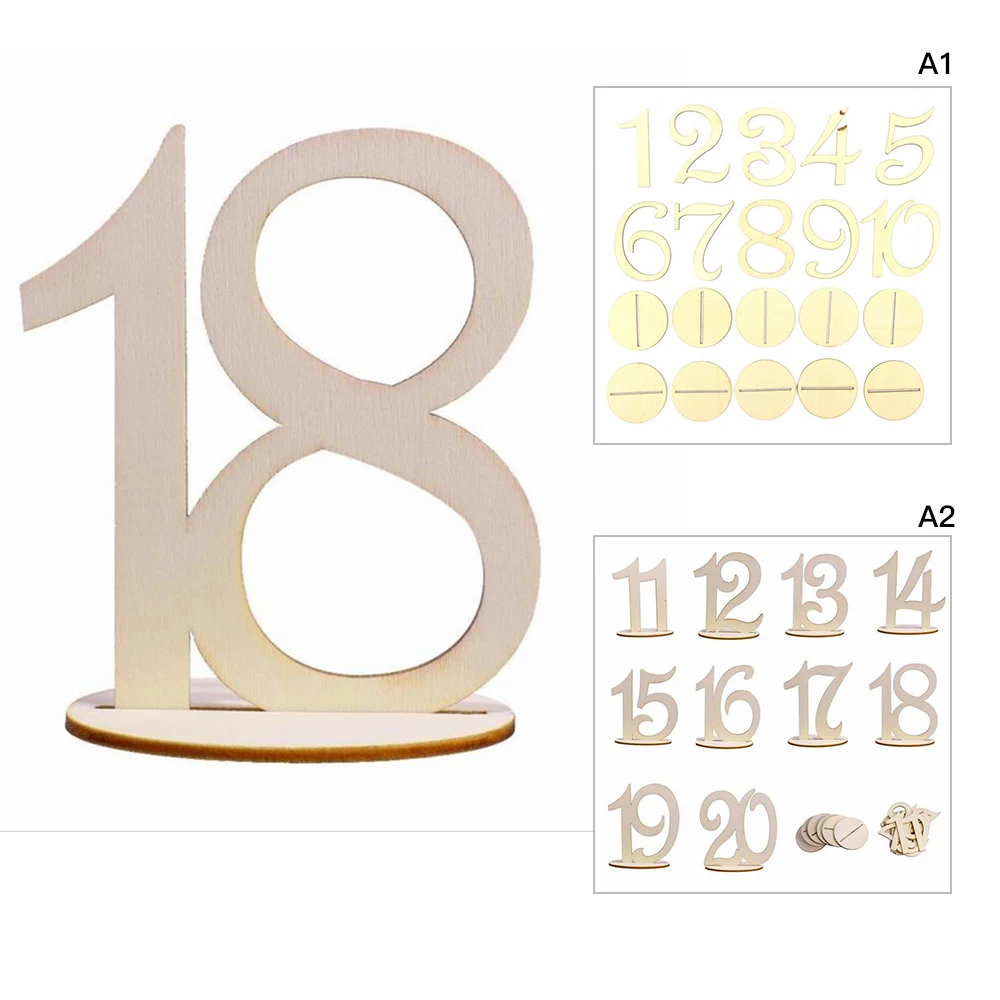 

1 Set 1-10/11-20 Wooden Table Numbers Party Direction Signs Set with Base for DIY Wedding Birthday Party Decor Supplies P15