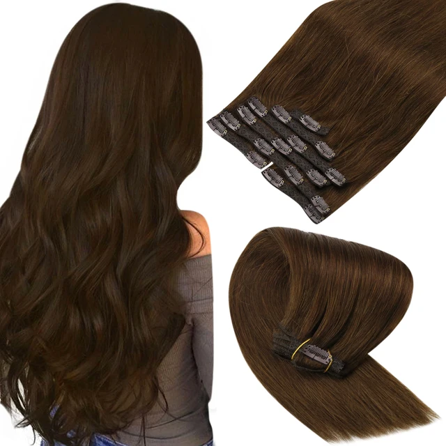 VeSunny Clip in Hair Extension Human Hair Ombre Blonde Remy Seamless Hair Extension Human Hair Brown Balayage Natural Human Hair 4