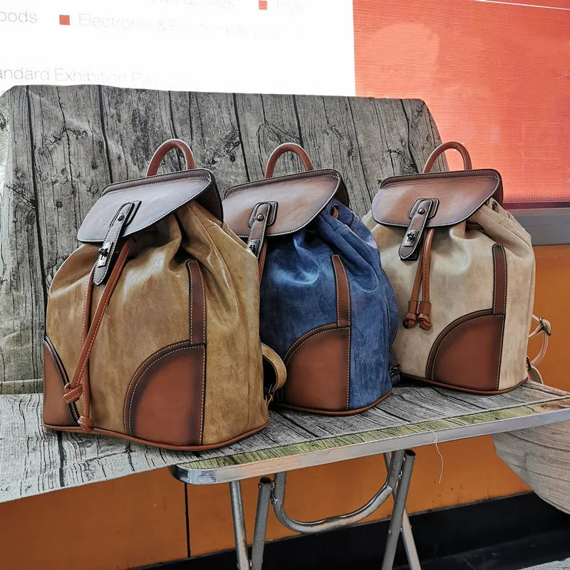 Mulheres de Alta Qualidade do Vintage Mochila de Viagem Couro Mochila Senhoras Luxo Bolsas Ombro Macio Feminino Pacote Volta 3 Bolsas e Malas
