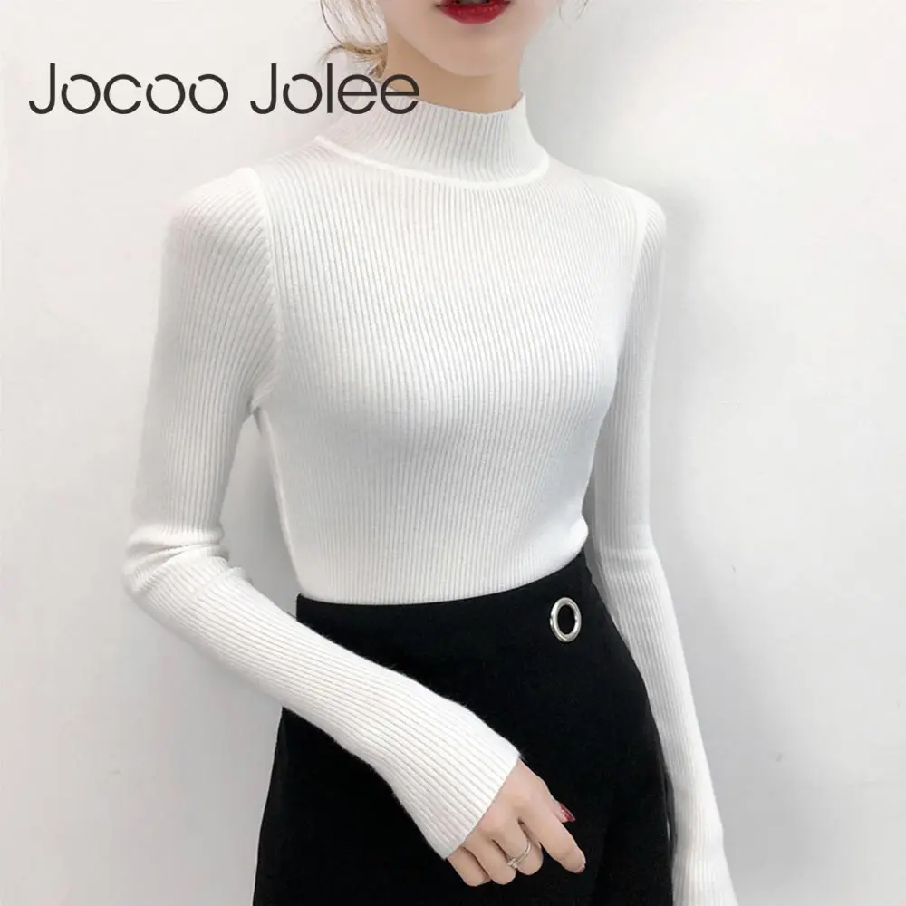 

Jocoo Jolee Women Autumn Winter Korean Slim Knitted Sweater Causal Solid Turtleneck High Elastic Soft Sweater Pullover Jumpers