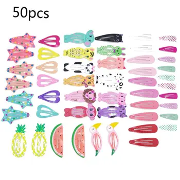 

50 50 Pcs/pack Cute Printed Flower Patterns Children Snap Hairpin Set Print Baby Girls Bangs BB Clip Kids Princess Hair Clips