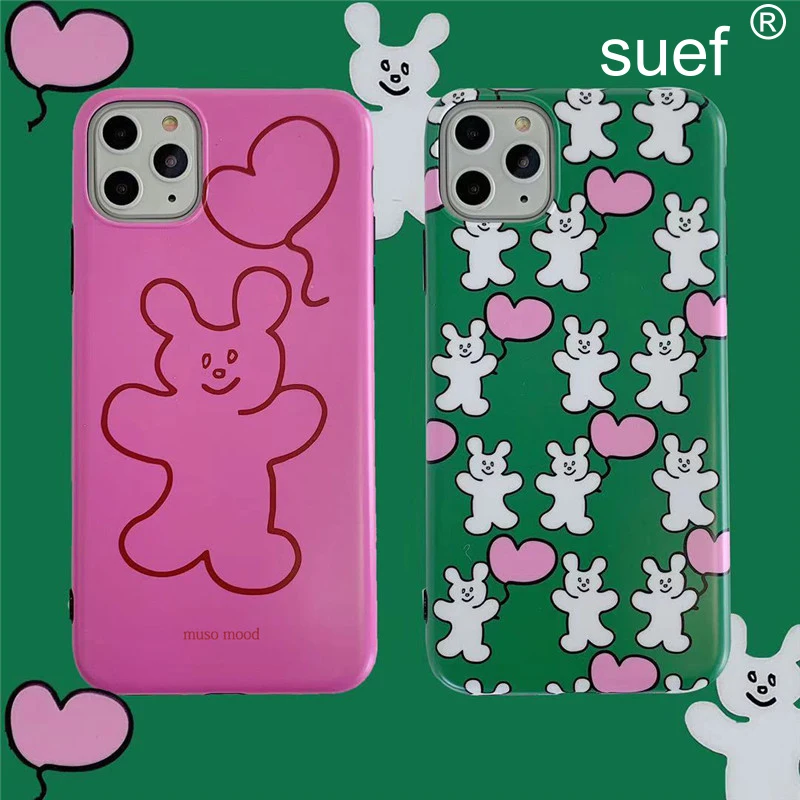 suef Cartoon TPU Back Cover For iPhone 11 Pro Max 6 6s 7 8 Plus X Xr Xs Cute Bear Matte Anti-fall | Мобильные телефоны и
