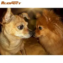 

RUOPOTY Frame Diy Painting By Numbers Two Dogs Picture DIY Drawing By Numbers Framed Oil Paints DIY Living room decor gift