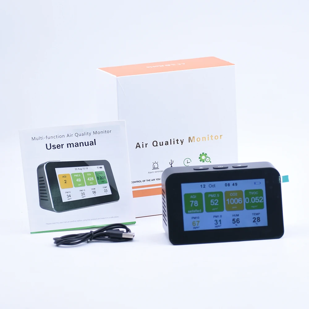 PM2.5/PM10/PM1.0/TMV/CO2 probador AQI детектор анолиза для calidad del aire температура монитор medidor de niebla tóx