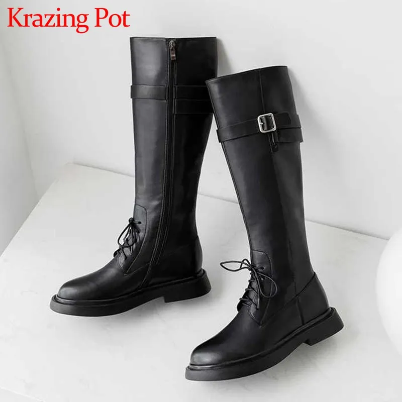 Krazing Pot/длинные сапоги из натуральной кожи на ремешке с пряжкой шнуровке зимние