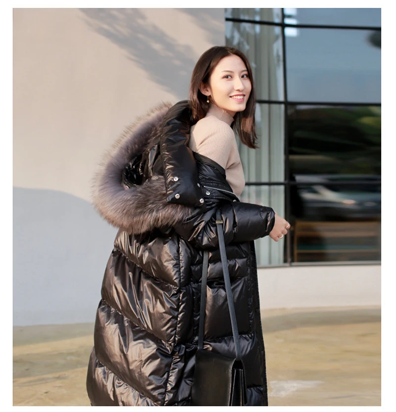 YNZZU корейский стиль зимний женский пуховик Повседневный длинный с натуральным енотовым меховым воротником с капюшоном Женский пуховик на утином пуху A1151