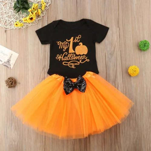 Girls Clothing Set Halloween Toddler Kids Baby Girls Outfits Clothes T-shirt Tops+ Tutu Dress Skirt 2Pcs Set