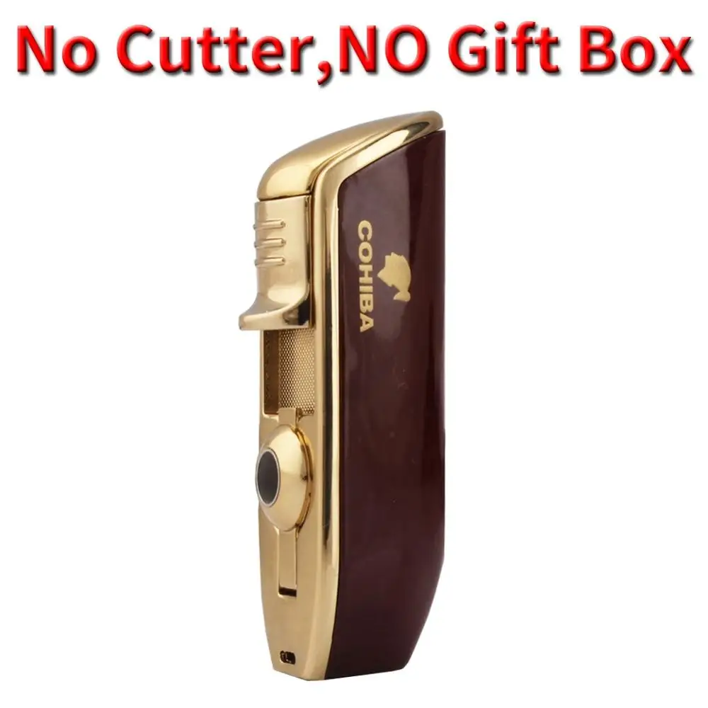 Only Lighter COHIBA из нержавеющей стали Острый сигарный Нож металлический ветрозащитный 3 струйный газовый сигаретный прикуриватель W/удар аксессуары для сигар набор - Цвет: Only Lighter