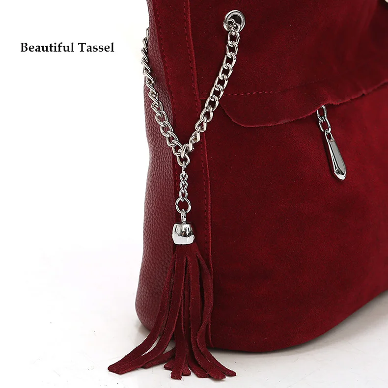 Faux Suede Handbag Luxury Brand Shoulder Bags for Women 2019 Tassel Bucket PU Leather Crossbody Bag Vintage Hobo Messenger Purse (11)