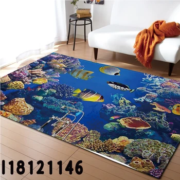 

Marine Life Shark Dolphin Underwater Turtle Rug Carpets For Living Room Bedroom Anti-Slip Floor Mat Kids Gifts Carpets Drop Ship