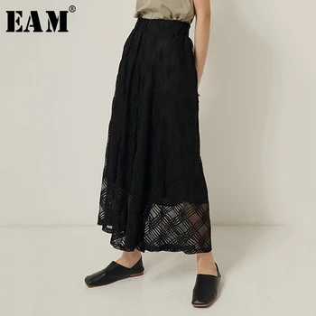 

[EAM] High Elastic Waist Long Lace Hollow Out Wide Leg Trousers New Loose Fit Pants Women Fashion Spring Autumn 2020 1S309