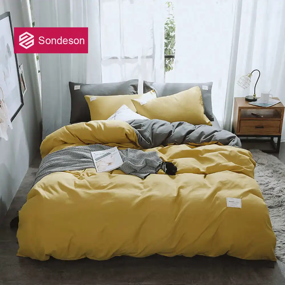 Sondeson Fashion Simple Style Yellow Gray Bedding Set Soft Printed
