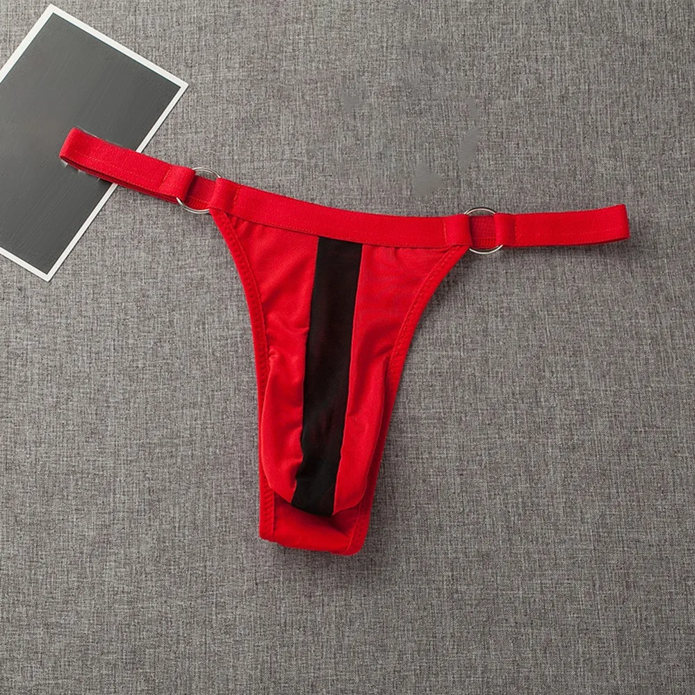 Men Metal Ring Underwear Thongs G String Sexy Breathable Mesh Hole Nylon Bikini Briefs Man Erotic T-back Tanga Underpants pantie