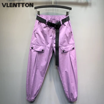 

2020 Spring Autumn Plus Size Women Thin High Waist Pants Solid Casual Loose Elastic Waist Cargo Trousers Female Pantalon Mujer